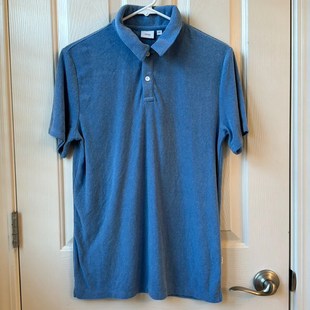 Onia Men’s Alec Polo Casual Collar Shirt Solid Denim Color Small